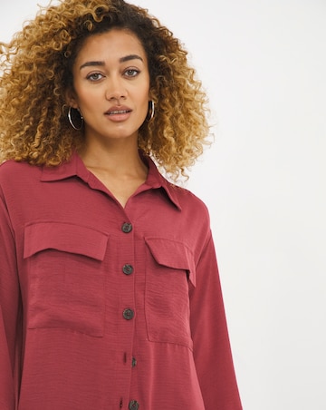 Berry Dropped Shoulder Herringbone Twill Pocket Detail Shirt