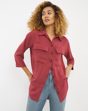 Berry Dropped Shoulder Herringbone Twill Pocket Detail Shirt
