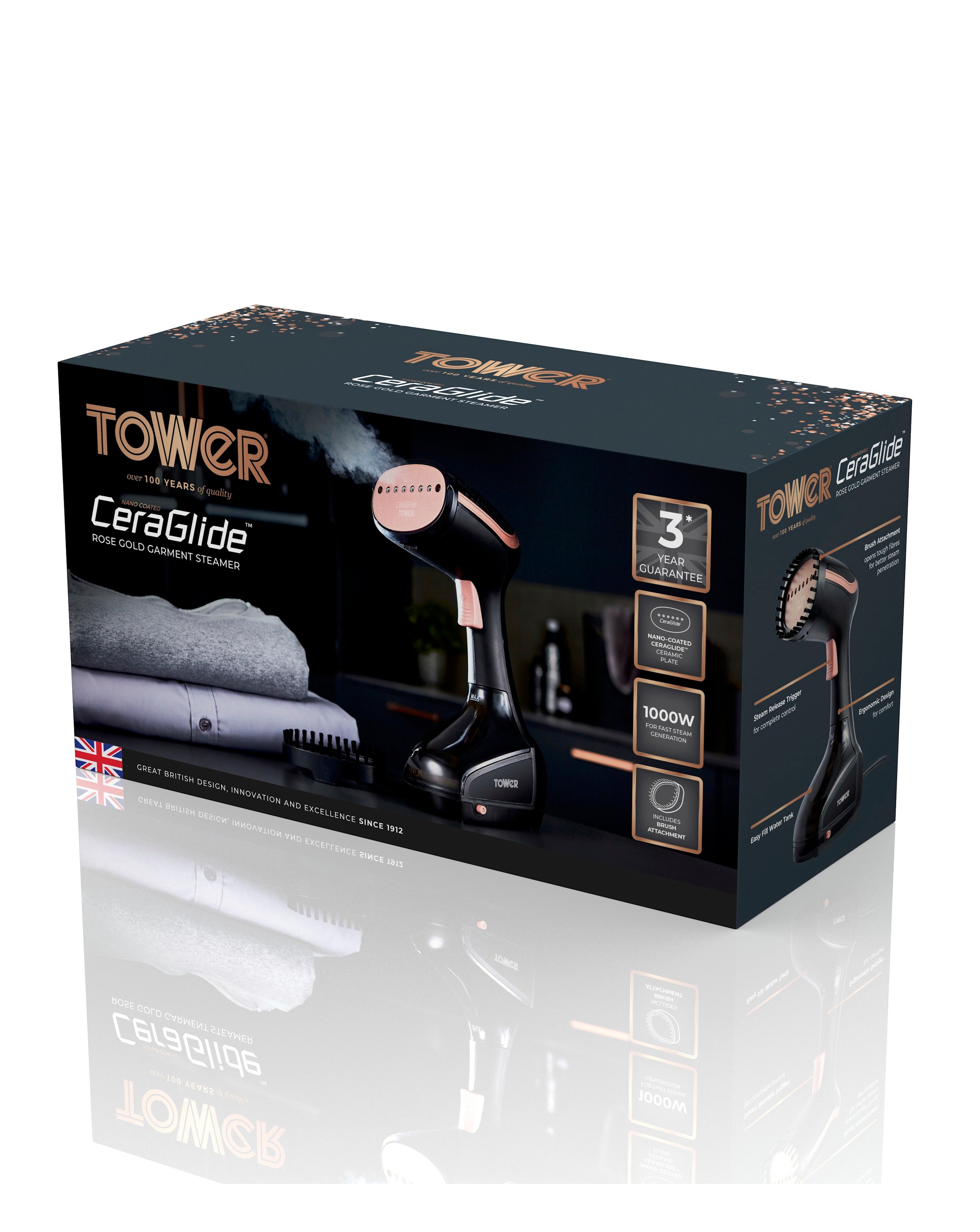 tower t22014 rose gold 1000w handheld garment steamer