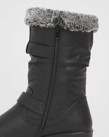 Cushion Walk Wedge Faux Fur Mid Leg Buckle Boot Extra Wide EEE Fit