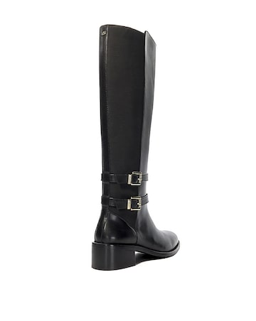Dune Tatter Black Leather Stretch-Back Knee-High Boots Standard Fit