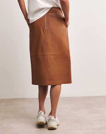 Anthology Tan Leather Column Midi Skirt