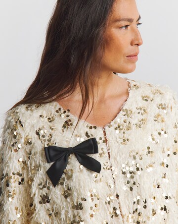 Joanna Hope Faux Fur Sequin Jacket