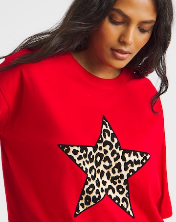 Simply Be Red Leopard Star Graphic Oversized T-Shirt