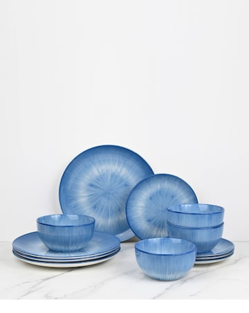Waterside Blue Reactive Glaze 12 Piece Diner Set