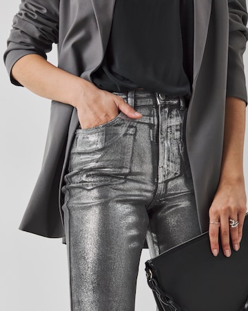 Silver Metallic Slim Leg Jeans