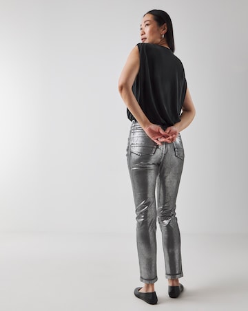 Silver Metallic Slim Leg Jeans
