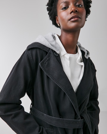 Black Denim Hooded Trench