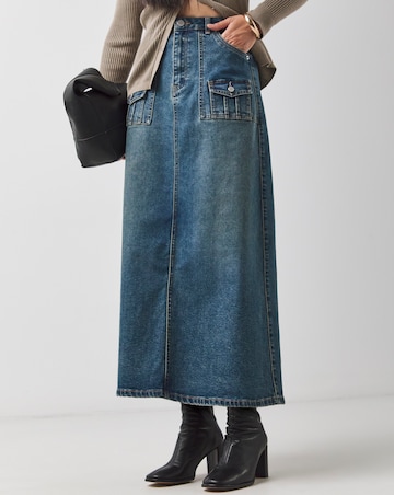 Western Blue Utility Full Denim Skirt