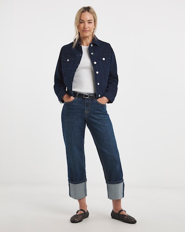 Dark Blue Turn Up Straight Leg Jean