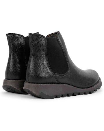 Fly London Salv Black Pebbled Leather Wedge Chelsea Boots