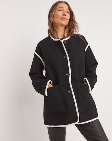 Black Contrast Scarf Coat