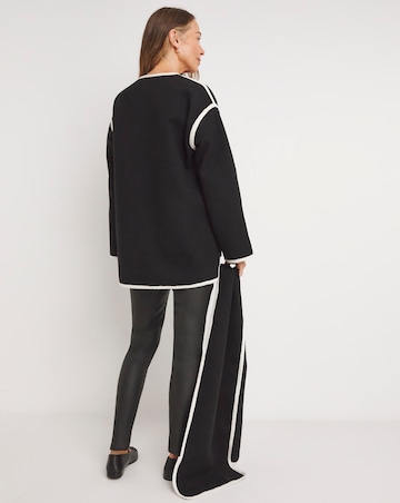 Black Contrast Scarf Coat