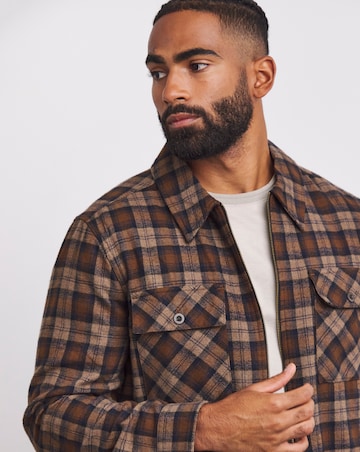 Wool Blend Checked Zip Through Overshirt