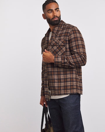 Wool Blend Checked Zip Through Overshirt