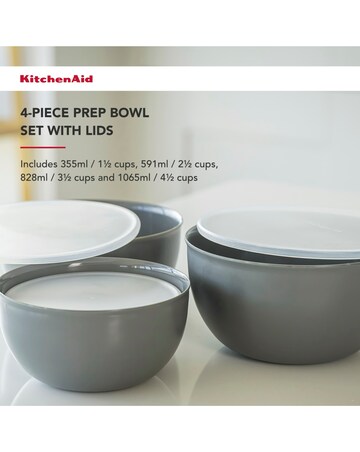 KitchenAid Set of 4 Meal Prep Bowls with Lids, Charcoal Grey