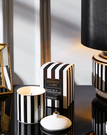 Joanna Hope Striped Black Lily & Pomegranate Ceramic Candle