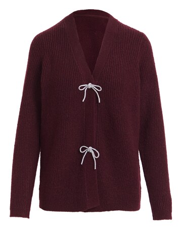 Berry Bow Button Long Sleeve Cardigan