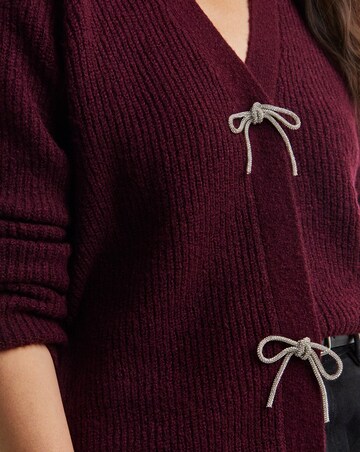 Berry Bow Button Long Sleeve Cardigan