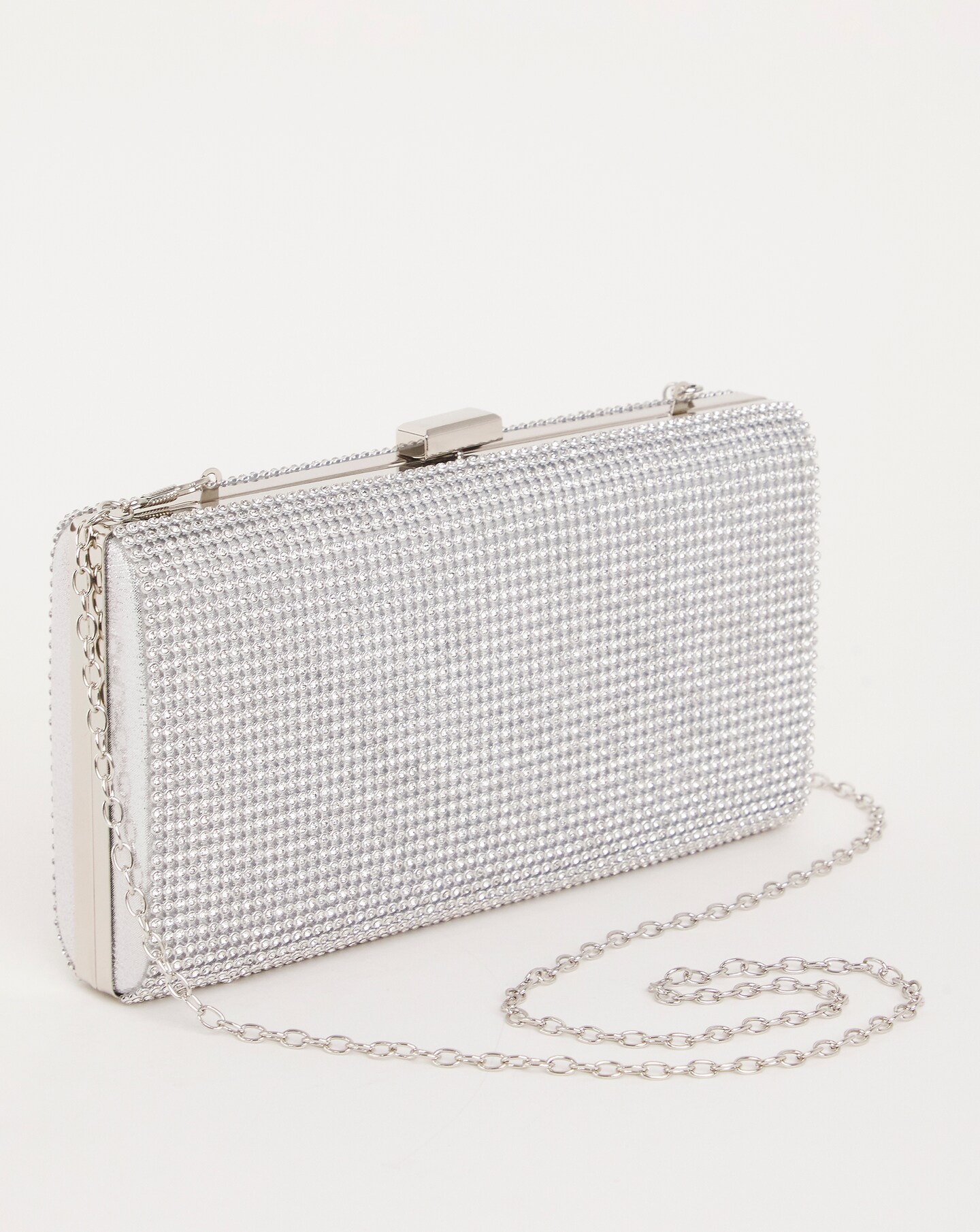 Silver diamante sales clutch bag