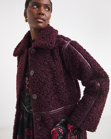Wine Maxi Teddy Faux Fur Coat