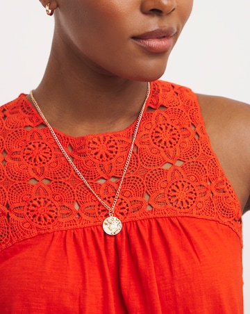 Flame Red Crochet Detail Vest Top