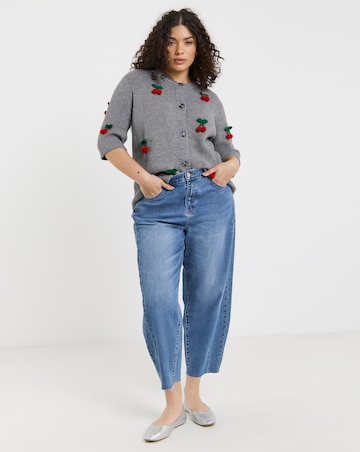 Simply Be Grey Short Sleeve Cherry Applique Cardigan
