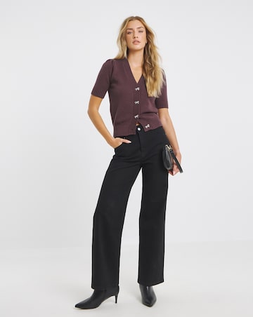 Simply Be Burgundy Bow Button Short Sleeve Cardigan
