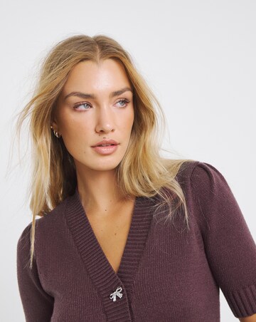 Simply Be Burgundy Bow Button Short Sleeve Cardigan