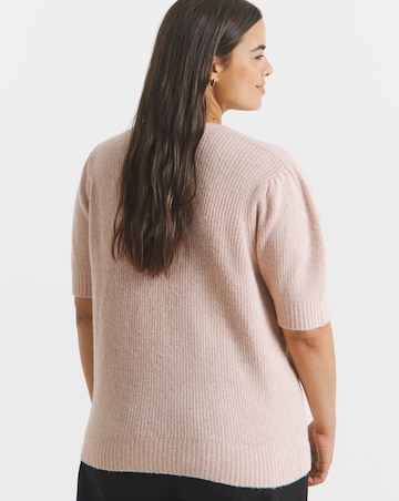 Simply Be Simply Snug Pink Puff Sleeve Bow Applique Knitted Top