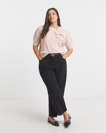 Simply Be Simply Snug Pink Puff Sleeve Bow Applique Knitted Top