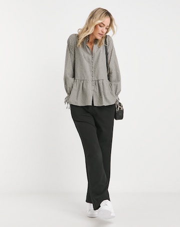Womens Smock Frill Detail Button Through Blouse - Natural Check