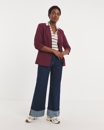 Burgundy Ruched Sleeve Blazer