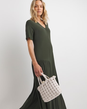Asymmetric Pleated Panel Maxi Dress