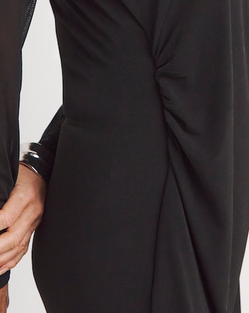 Magisculpt Asymmetric Sheer Neckline Midi Dress