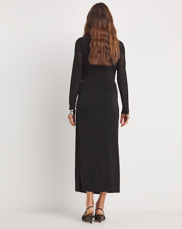 Magisculpt Asymmetric Sheer Neckline Midi Dress