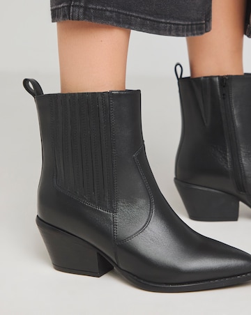 Katya Leather Pointed Chelsea Western Ankle Boots - Wide Fit (E)
