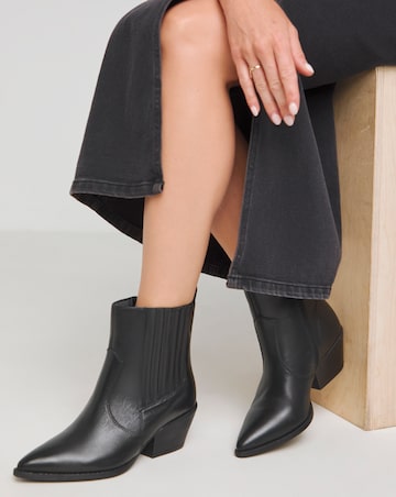 Katya Leather Pointed Chelsea Western Ankle Boots - Wide Fit (E)