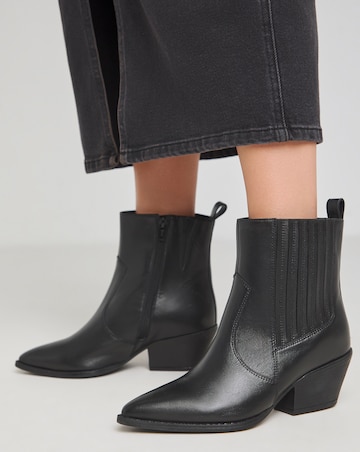 Katya Leather Pointed Chelsea Western Ankle Boots - Wide Fit (E)