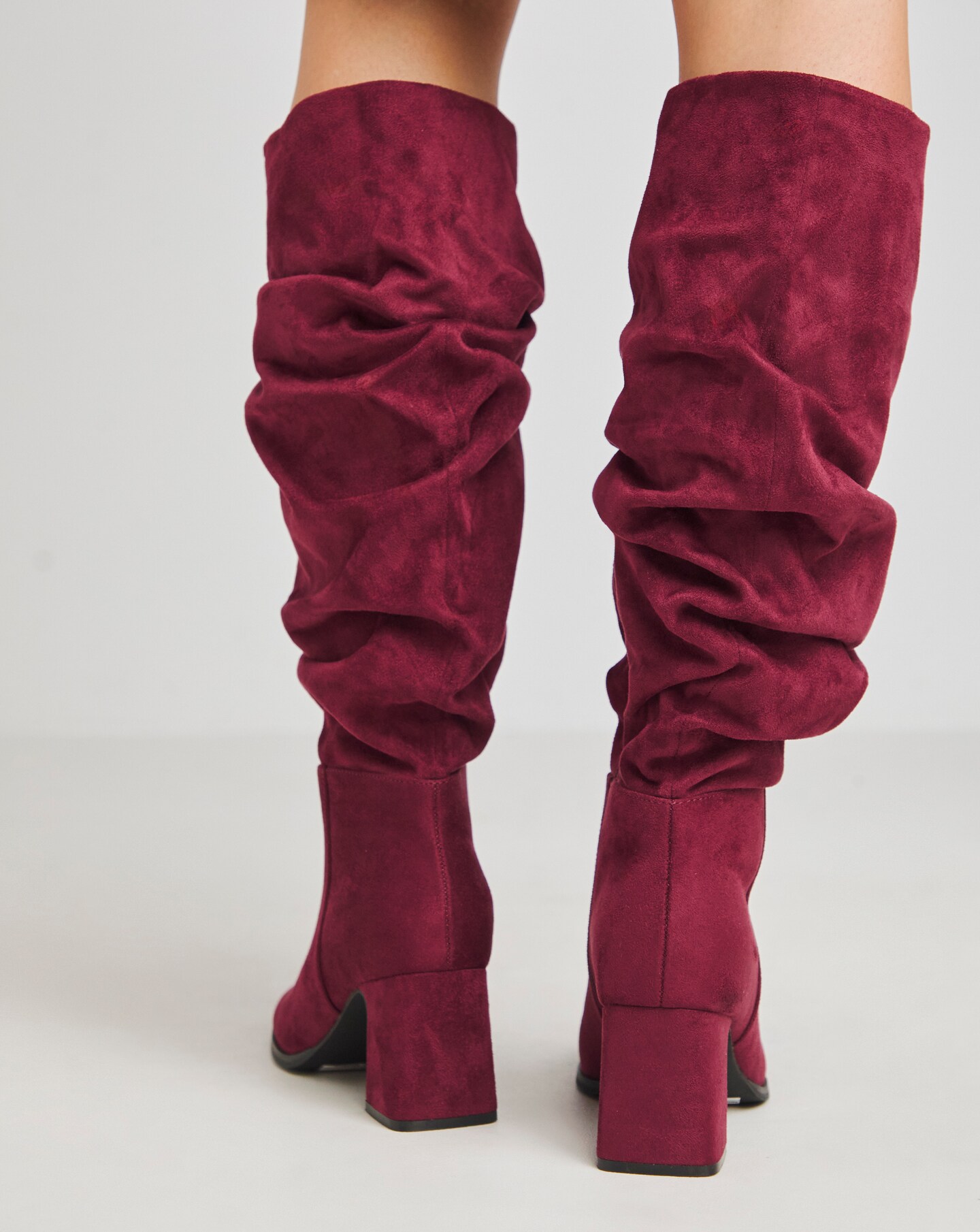 Ruched Knee High Heeled Boots Ex Wide