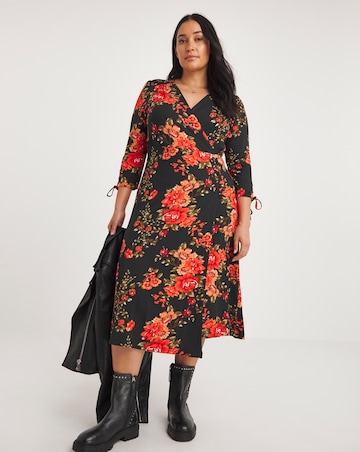 Joe Browns Black Joyful Winter Florals Wrap Jersey Dress